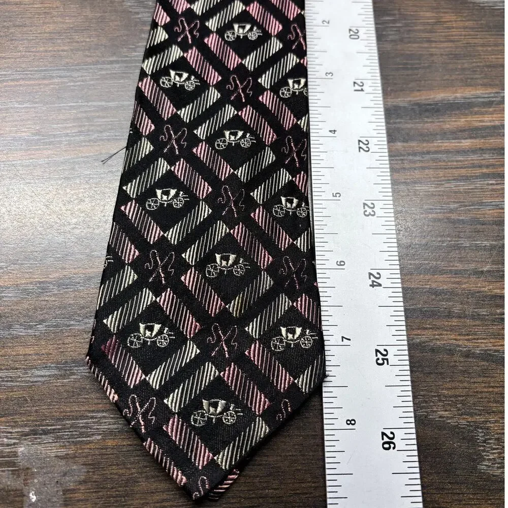Vintage Regal X Arko's Classic Neck Tie Black/White/Pink Geometric Print